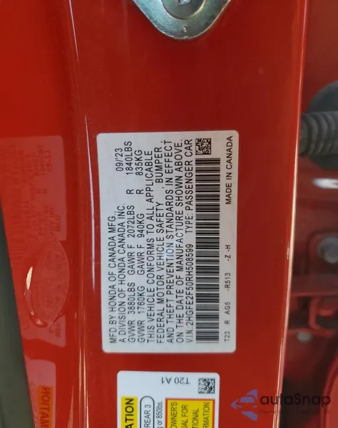 2024 Honda Civic Sport z USA, uszkodzony, nr VIN 2HGFE2F50RH508599